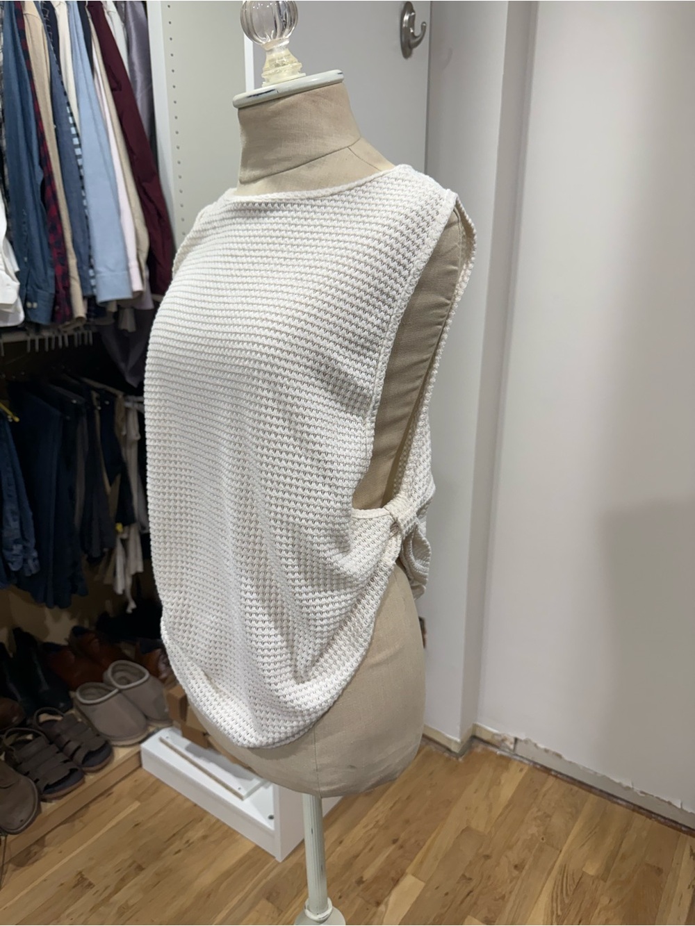 Sleeveless Knit Tie-Back Sweater in cream